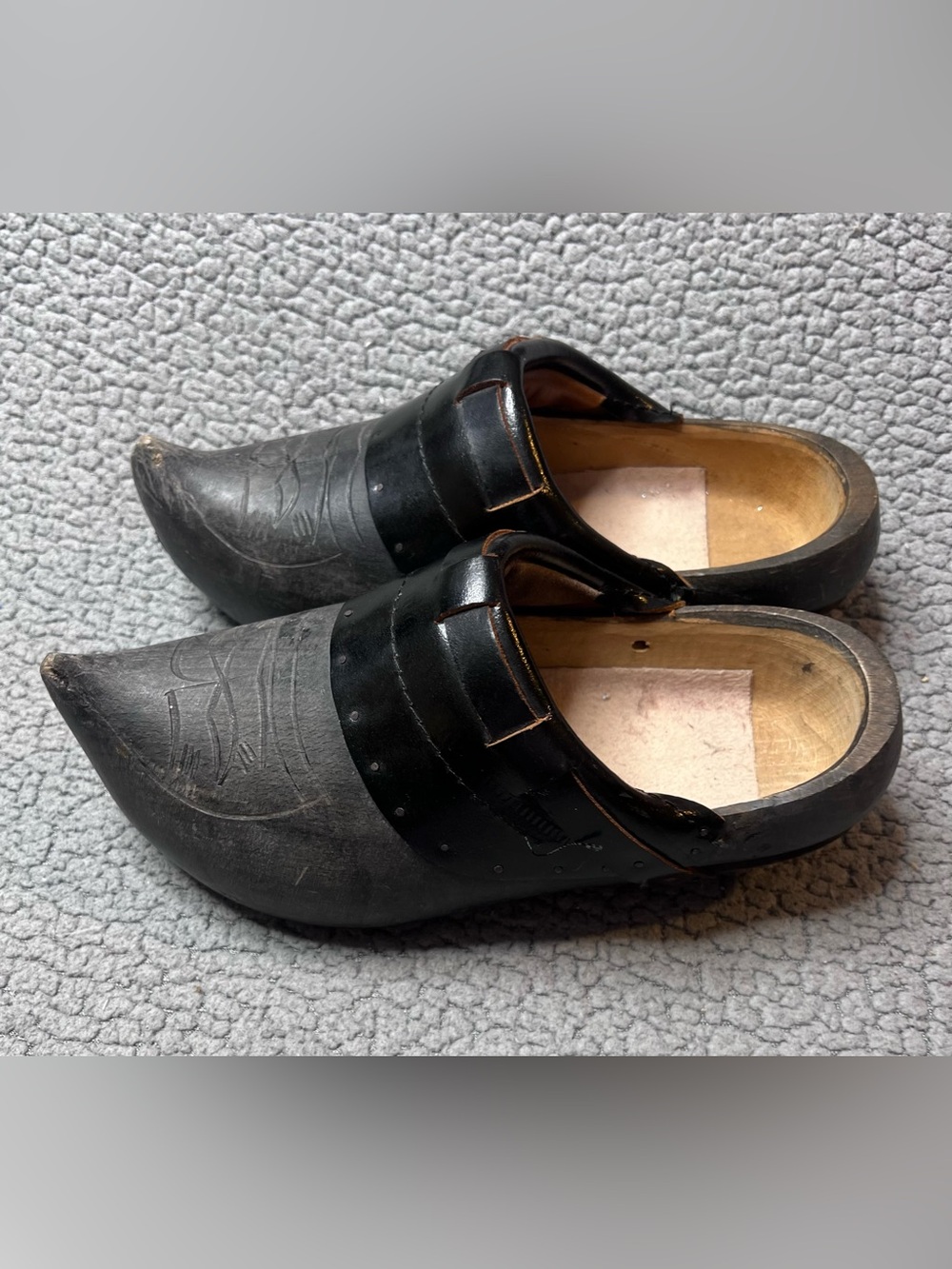 Vintage Wooden Clogs Unisex Black Costume Shoes
